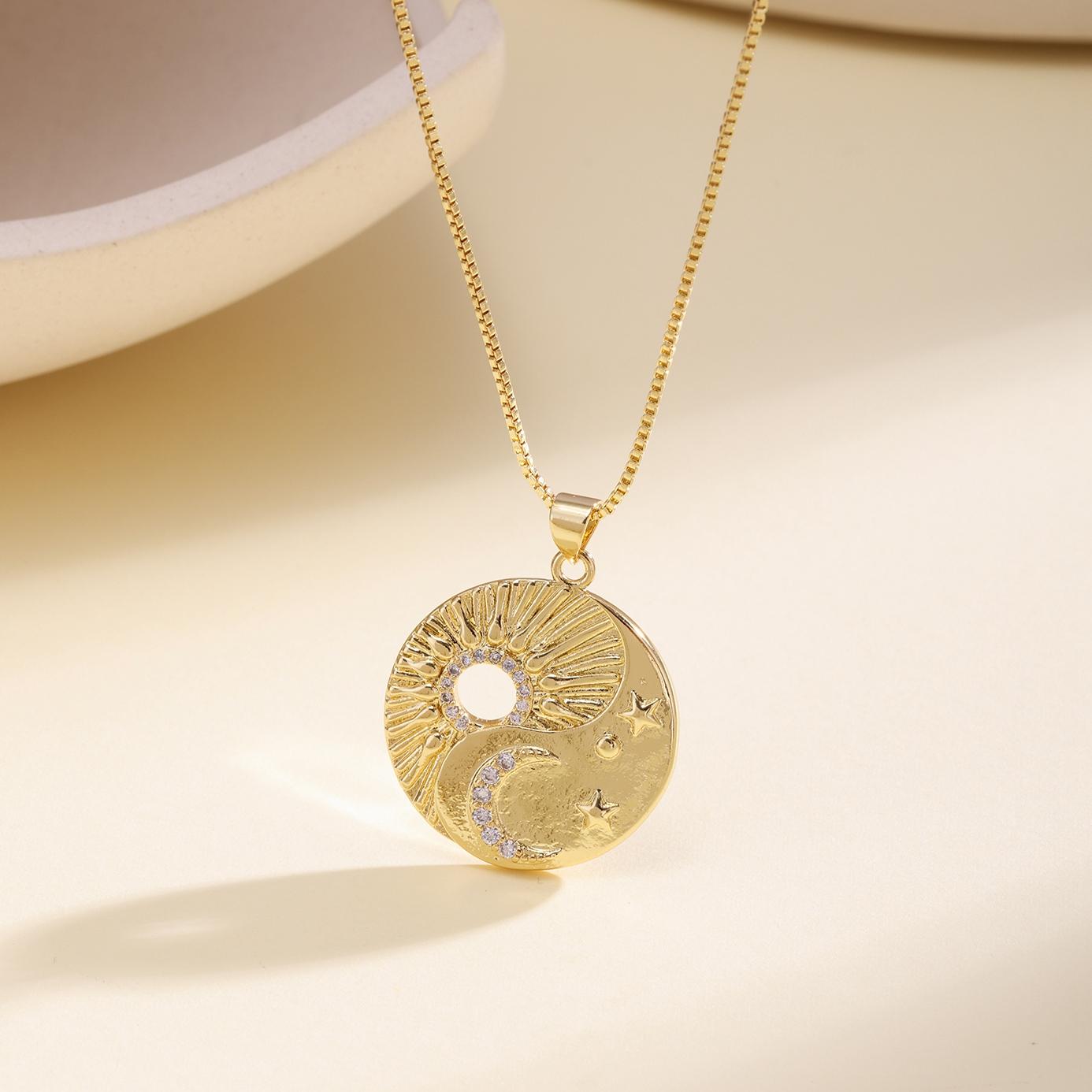 

Nidin New Retro Round Shape Inlaid Crystal Zircon Irregular Pendant Necklace For Female Male Vintage Moon Star Sun Jewelry Gifts