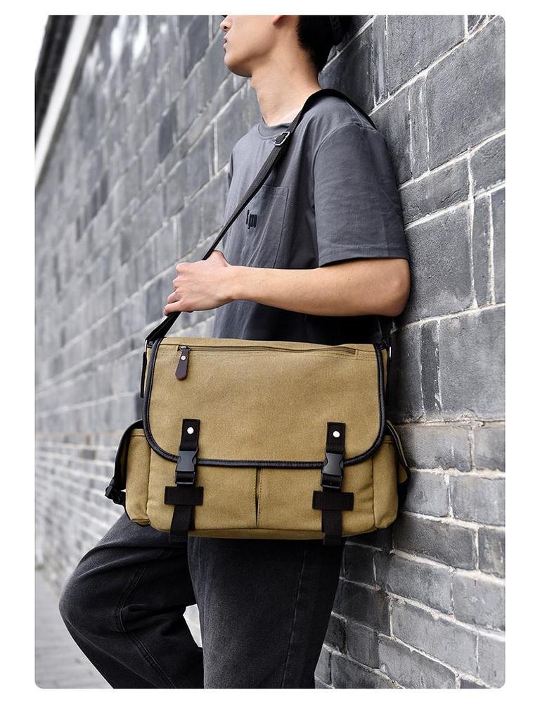 Retro Men's Large Canvas Crossbody Messenger Bag - Casual Commute & Campus Sling Bag