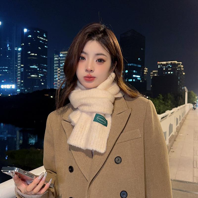 Solid color wool scarf women's winter new high-end sense thickened warm scarf neck protection student versatile