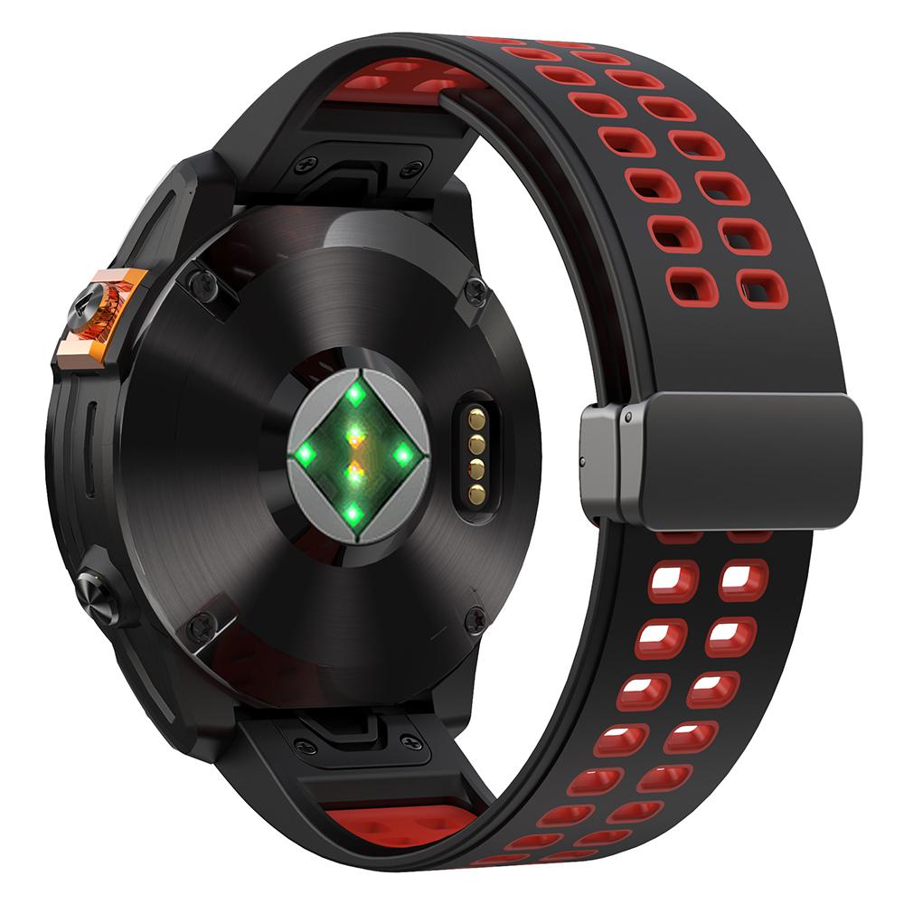 

For Garmin Fenix 7X Pro/Fenix 7X Magnetic Buckle Replacement Band 26mm Silicone Strap Black Red