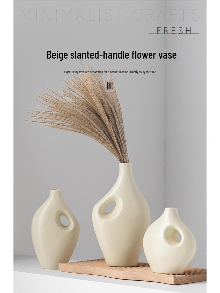 Beige Minimalist Ceramic Vase for Modern Home Decor and Flower Arrangement