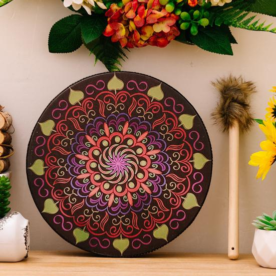 1 Set Shaman Drum with Drumstick Holiday Decoration Ethnic Style Bohemian Small Sound Healer Drum Percussion Instrument