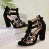 Fashion New Summer Cutout Temperament Sandals Women's Round Toe Open Toe Suede Metal Buckle Back Zipper Bag Heel Pump Shoes