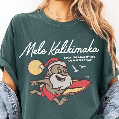 Retro Mele Kalikimaka Christmas Comfort Colors® Shirt, Vintage Christmas Shirt, Hawaiian Christmas Shirt, Merry Christmas Tee, Vacation Tee