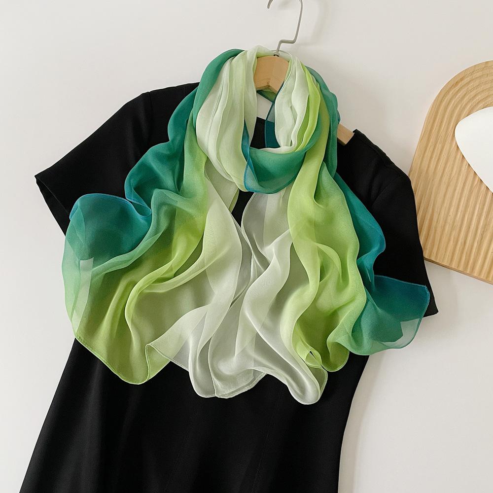 Spring And Summer Satin Long Scarf For Women Sunscreen Shawl Fashionable Beauty Scene Satin Long Scarf Versatile Travel Scarf