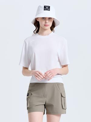 CHALLENGER Women'S Basic Blouson Round Short Sleeve T-Shirt White