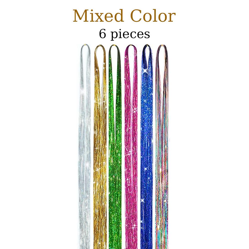 48 Inch Synthetic Hair Tinsel Kit With Tool 1200 strands Tinsel Hair Extensions 12 Colors Fairy Hair Tinsel Sparkling Shiny Hair