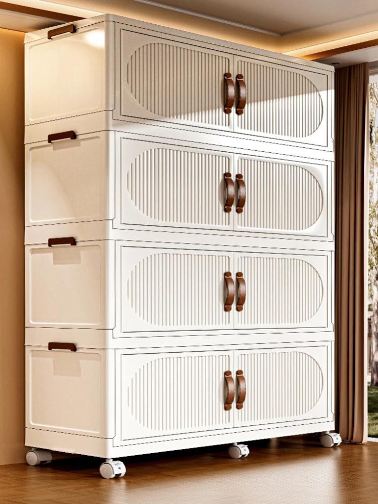 Folding Storage Box Storage Cabinet With Wheels Multifunctional Box With Pulley Household Sorting Wardrobe Organizer Container