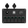Rocker Switch Panel 24V 6 Gang Car Boat Marine LED Rocker Switch Panel Dual USB Voltmeter Cigarette Lighter (Green)