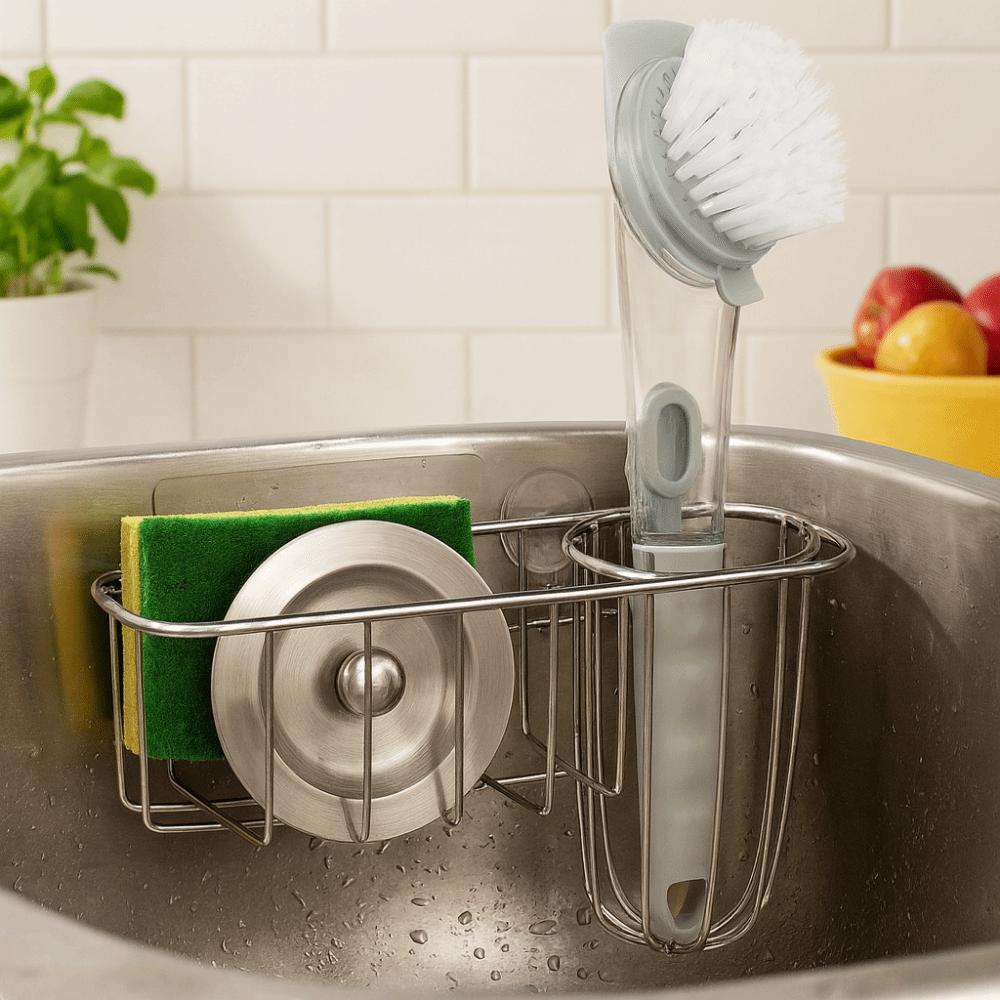 Rounded Corners Sink Drain Rack Stainless Steel Sponge Holder Sponge Storage Basket  for Home