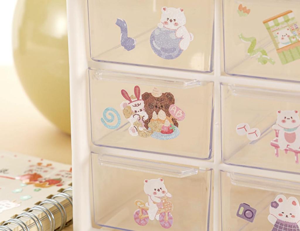 324 Korean Character Deco Stylish and Reward Large Animal Small Pastel Colors [12 Sheets, Stickers] Stickers, Glitter, Sparkle, Cute, Stickers,
