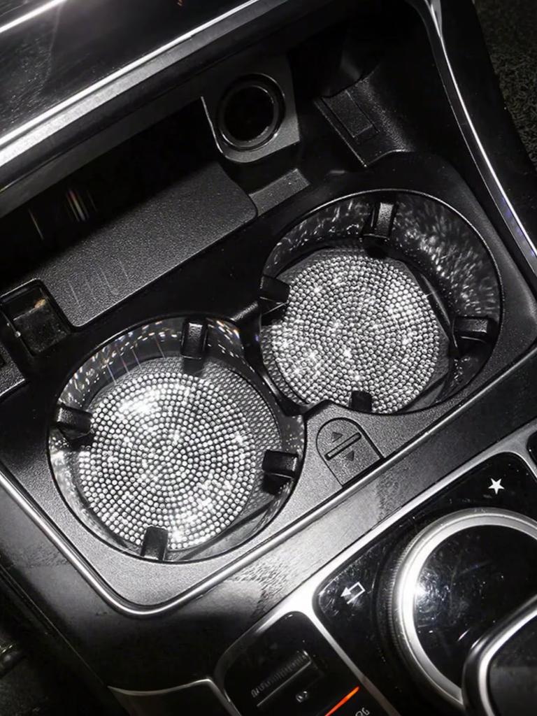Car coaster with crystal - anti slip, heat-resistant, elegant diamond like design, light luxury shining, beautiful car interior