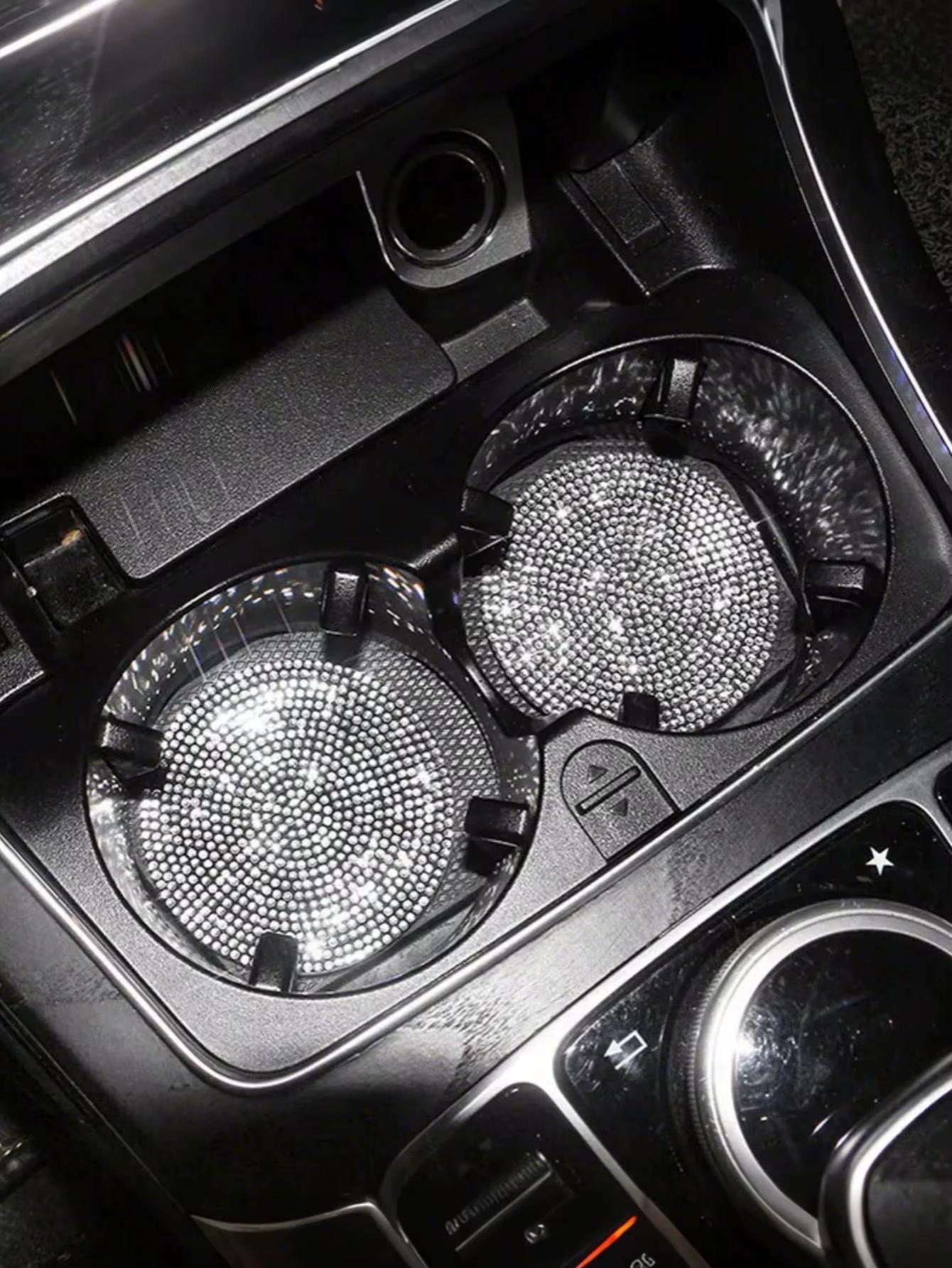 

Car coaster with crystal - anti slip, heat-resistant, elegant diamond like design, light luxury shining, beautiful car interior
