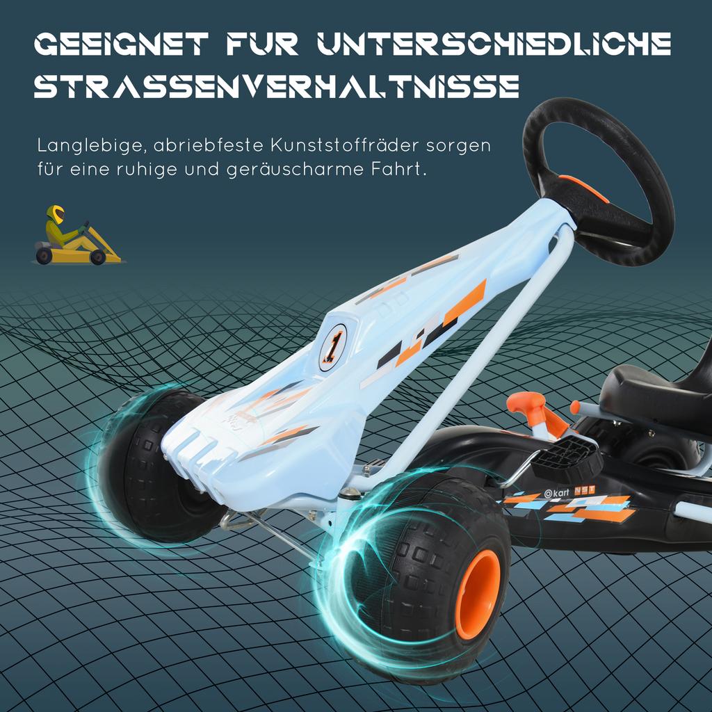 Go-Kart Pedal Car, Light Blue, Adjustable Seat, Handbrake, Forward/Reverse Gears