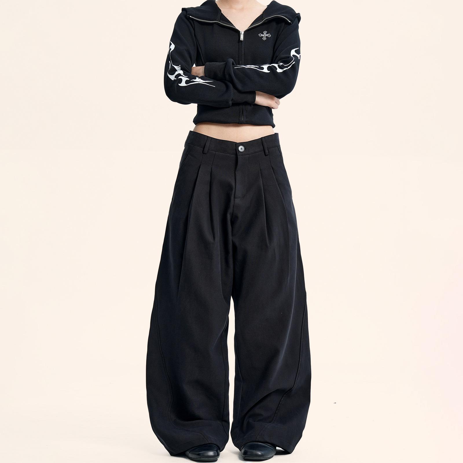 

Yongfang Унисекс Повседневные Плиссированные Брюки с Широкими Штанинами: Минималистичный, Свободный крой, Дизайн с прямыми штанинами S чёрный