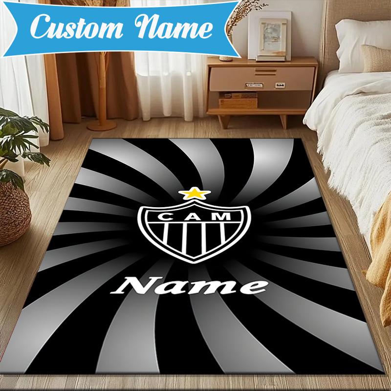 Custom Name Atletico Football Emblem Rug Game Carpet, Floor Mat for Bedroom Living Room Entryway Rug, Home Decor Idea Gift for Christmas Birthday