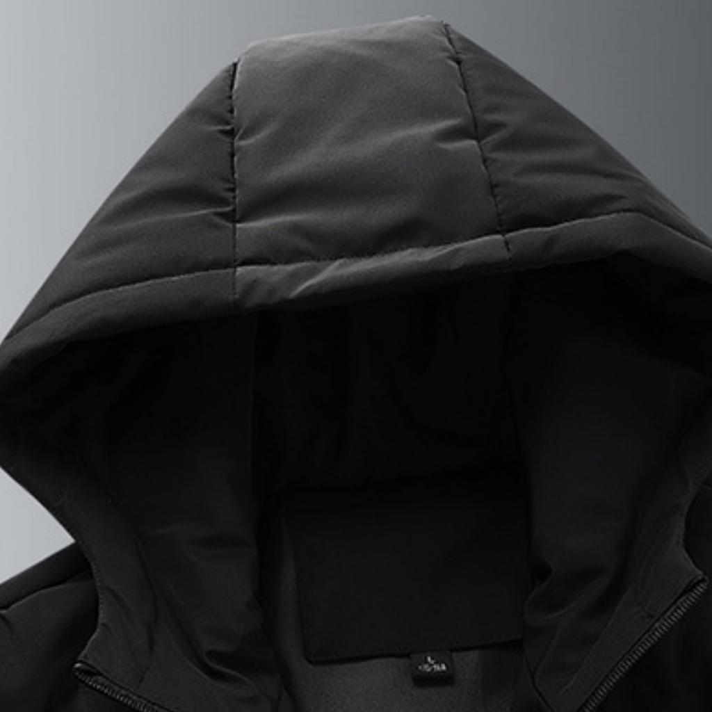 Men's Casual Solid-color Embossed Textured Thick Cotton Jacket, Men's Cotton-padded Warm Hooded Long-sleeved Coat