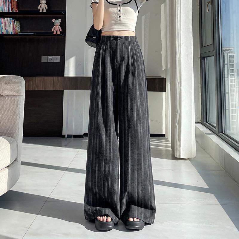 Women s Striped Wide-Leg High-Waisted Pants - Spring 2026 Slimming Casual Floor-Length Style Small
