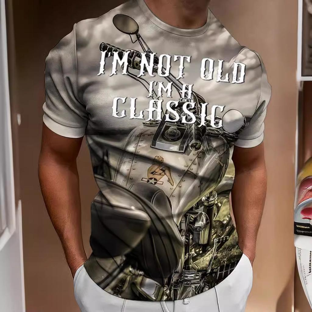 Fashion Motorcycle 3D Digital Printed Men's Street Round Neck Short Sleeved T-shirt