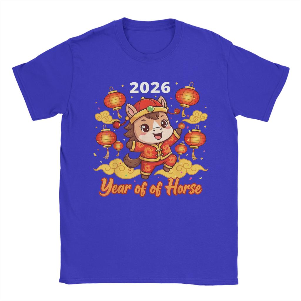 Casual TShirt Beach New Year 2026 Horse Happy Chinese New Year 2026 Hippie T Shirts  Cotton Tee Shirt for Men Y2K Clothing