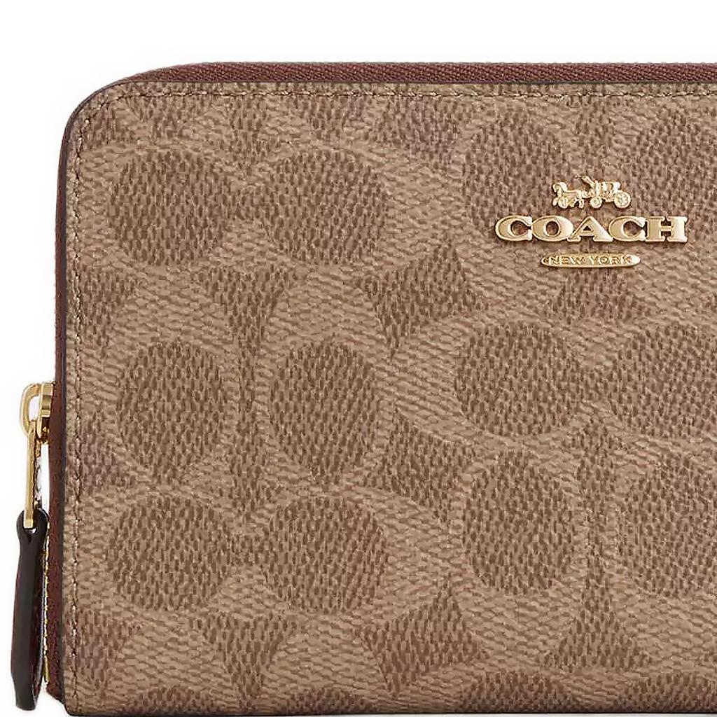 New COACH Id Zip Wallet Coated Canvas Wallet Medium Size Women's Gold & Tawny & Brown CW781-IMXHE