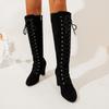 Plus Size Chunky Heel Suede Over-the-Knee Boots with Side Zipper - Retro High Heel Winter Fashion for Women.