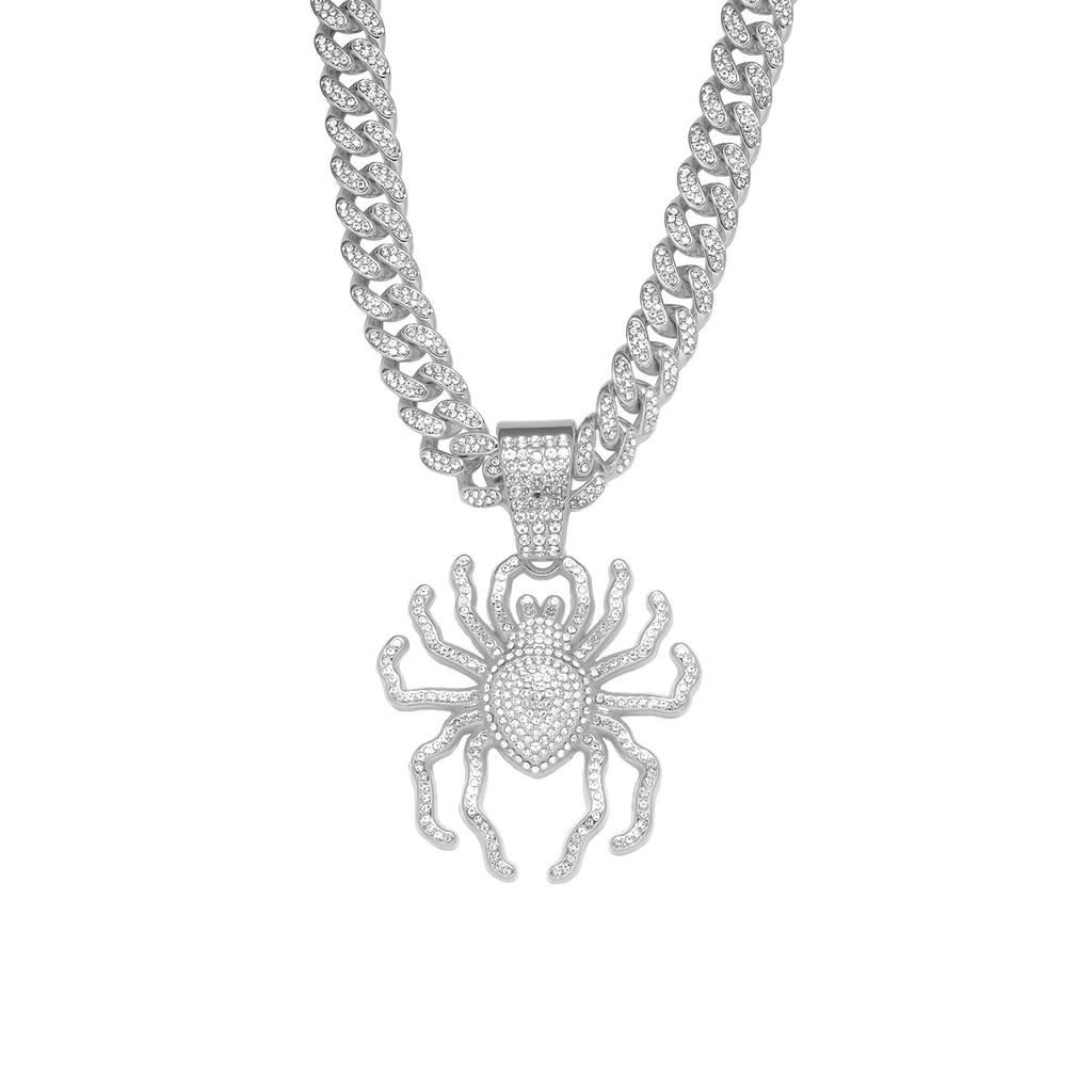 Three-dimensional Big Spider Diamond-encrusted Cuban Chain Pendant, European and American Punk Trend Hip-hop Hip-hop Accessories, Men's Necklace
