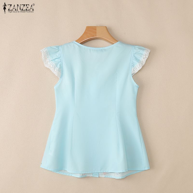 ZANZEA Women Elegant Lace Splice Square Collar Casual Sleeveless Floral Print Vest Tops