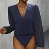Women's Fashion Casual Solid Color Print Spring Autumn Long Sleeve V-Neck Bodysuits