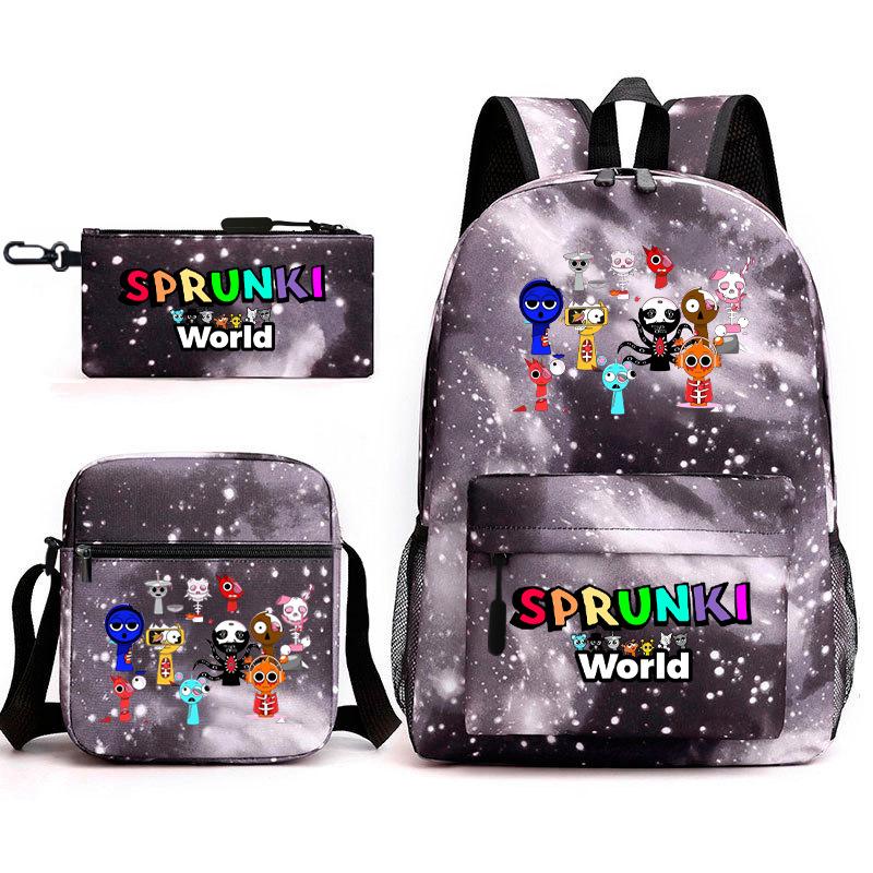 Rhythm Box Game Merchandise Elementary School Bag Sprunki Cartoon Starry Sky Backpack 3-piece Set D