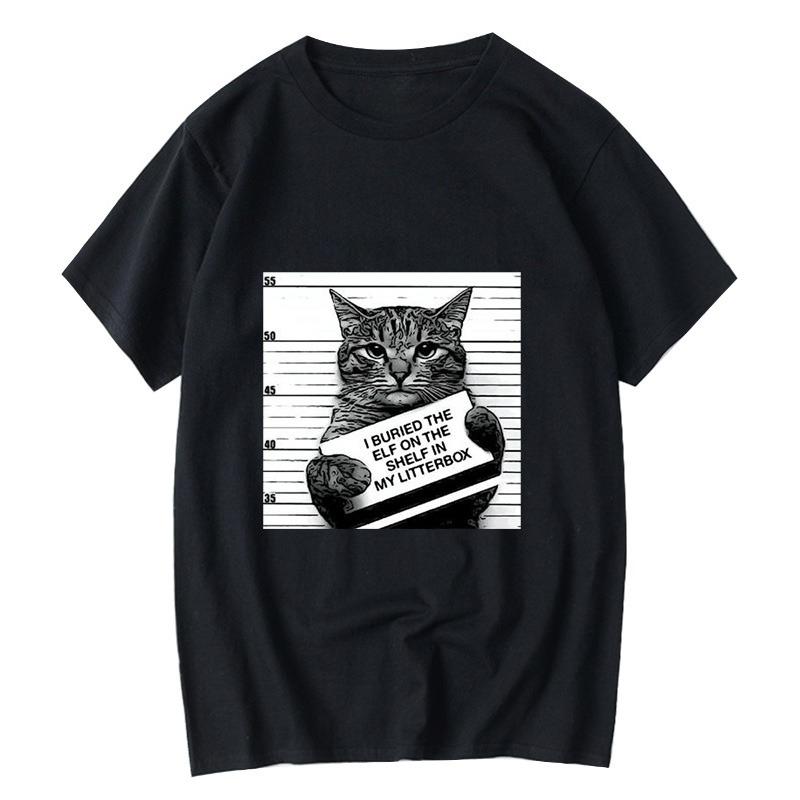 Great offer, casual baggy t-shirt with crime cat print and round neck for men, Unisex summer humor t-shirt, casual creative s
