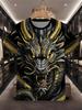 2026 New Men's 3D Dragon Print T-shirt Casual Short-sleeved Pullover Polyester Round-neck Summer Outdoor Clothing Adult Size