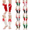 Fashionable Knitted Leg Warmers for Women Winter Fleece Trim Boot Covers Footless Socks with Christmas Plush Balls Bows  Green Green Fur Ball