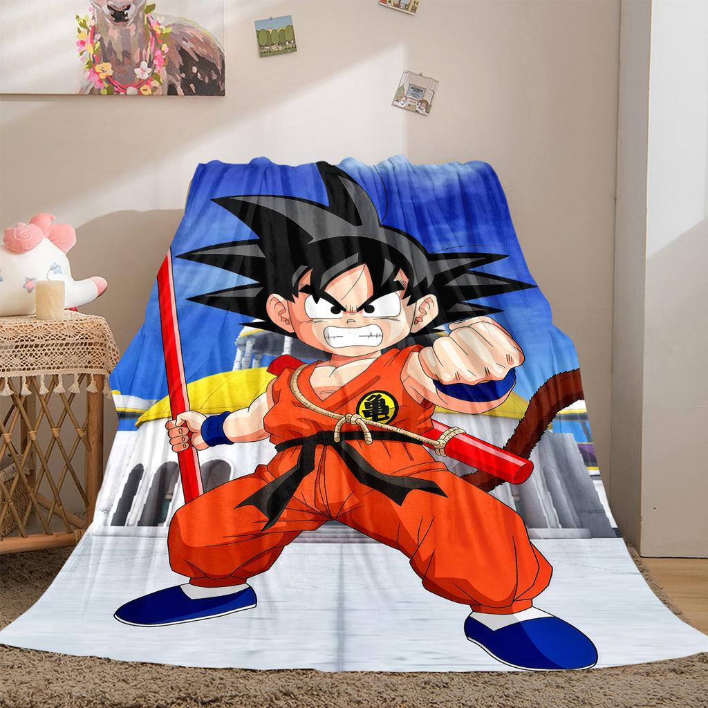 1PC Son Goku Print Flannel Blanket, High quality All Seasons, Home Decor, Warmth and Comfort, Perfect for Christmas Gifts
