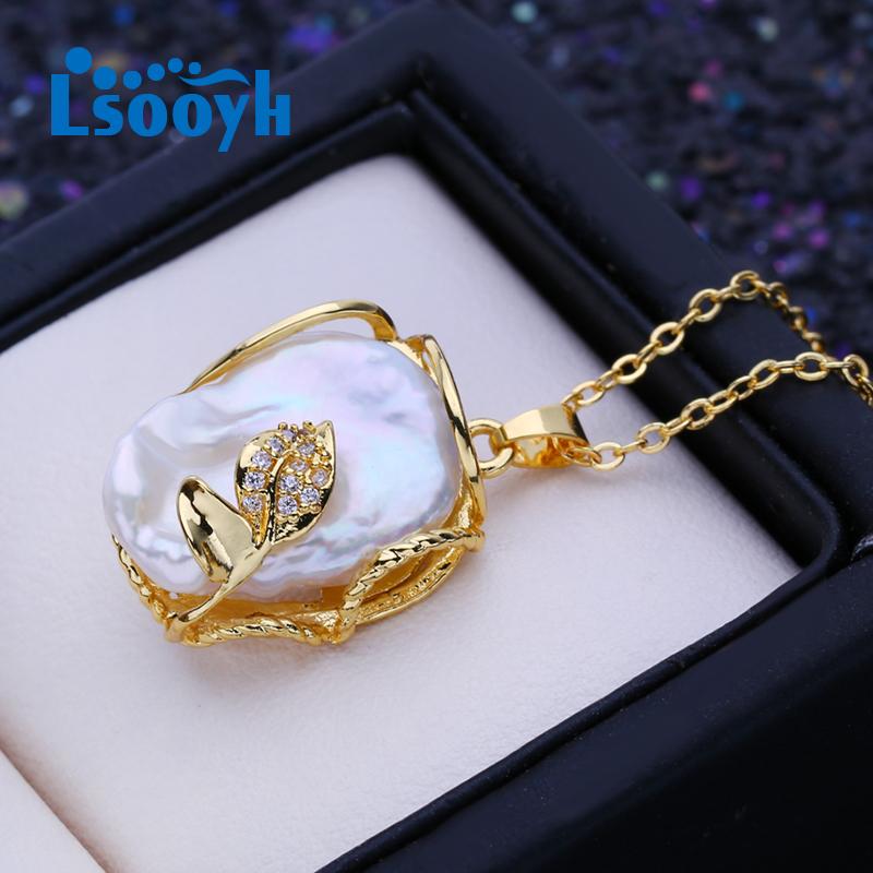 

LSOOYH натуральный пресноводный большой жемчуг в стиле барокко, классический кулон, ожерелья для женщин и девочек, подарок на день рождения