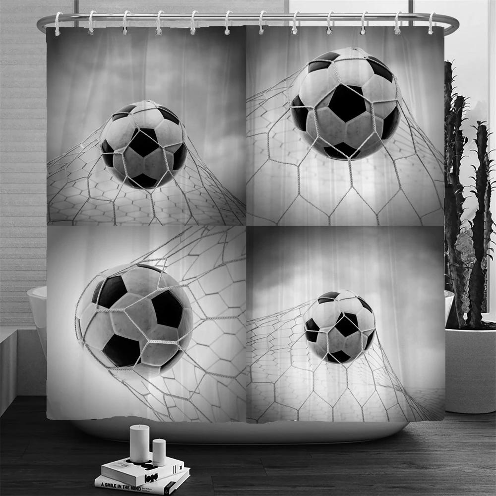 Football Shower Curtain Waterproof Bathroom Curtains Sports Style Print Bath Partition Curtain Decorate Curtains With Hooks