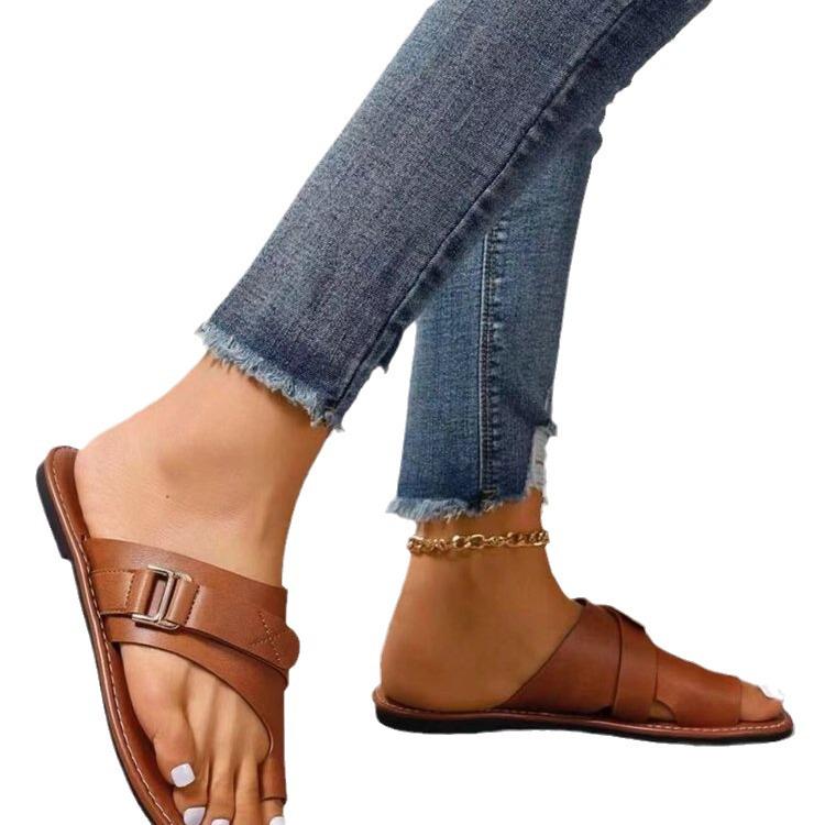 Summer 2024 Plus Size Women's Toe Cover Casual Sandals & Slippers