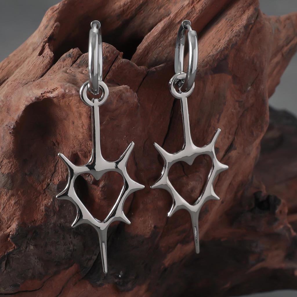 Openwork Thorn Heart Stainless Steel Couple Earrings - Men's & Women's High-End Style