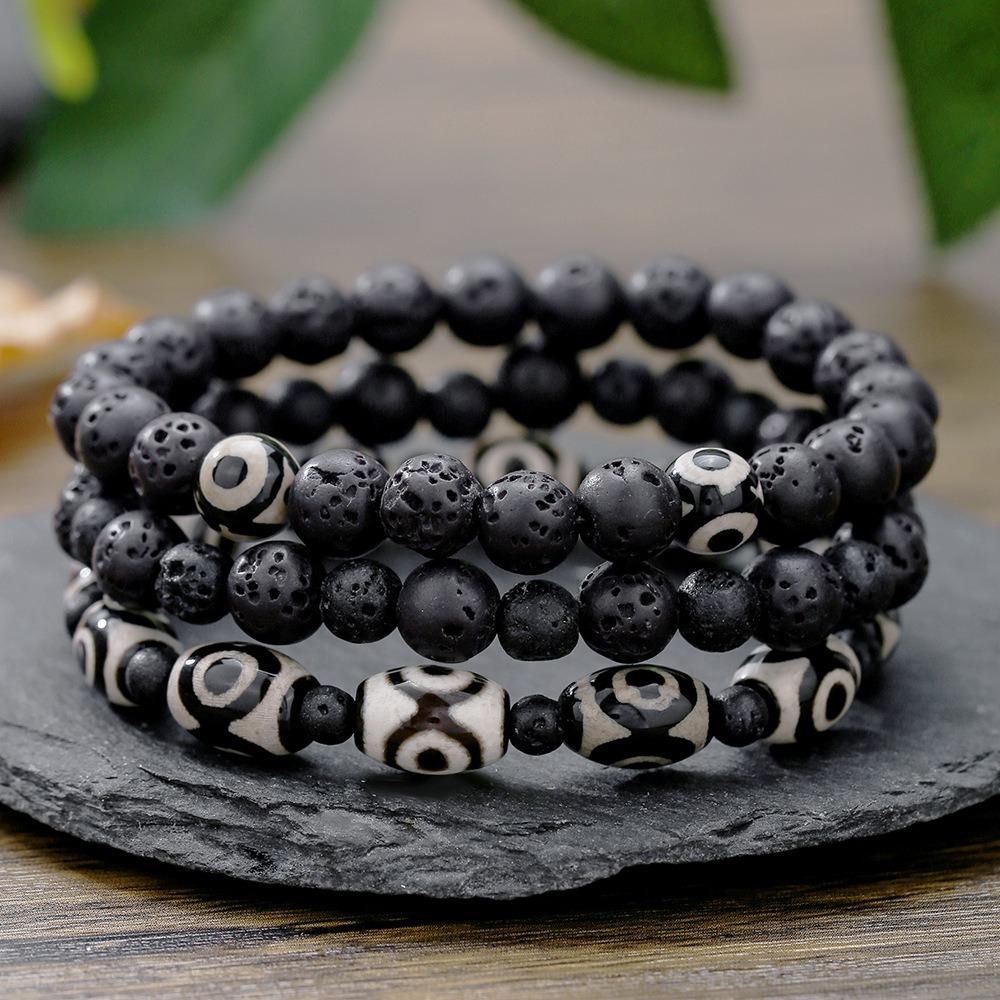 Black Matte Copper Inlaid Zirconium Diamond Ball Flying Saucer Long Bracelet Bracelet Set Wholesale Men's Woven Bracelet