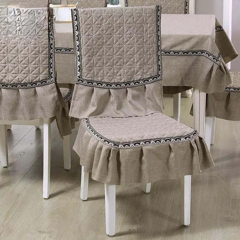 Jacquard Pattern Dining Chair Cover Antiskid Exquisite Edging Lace Seat Cushion Decorative Integrated Household Use 4 Seasons