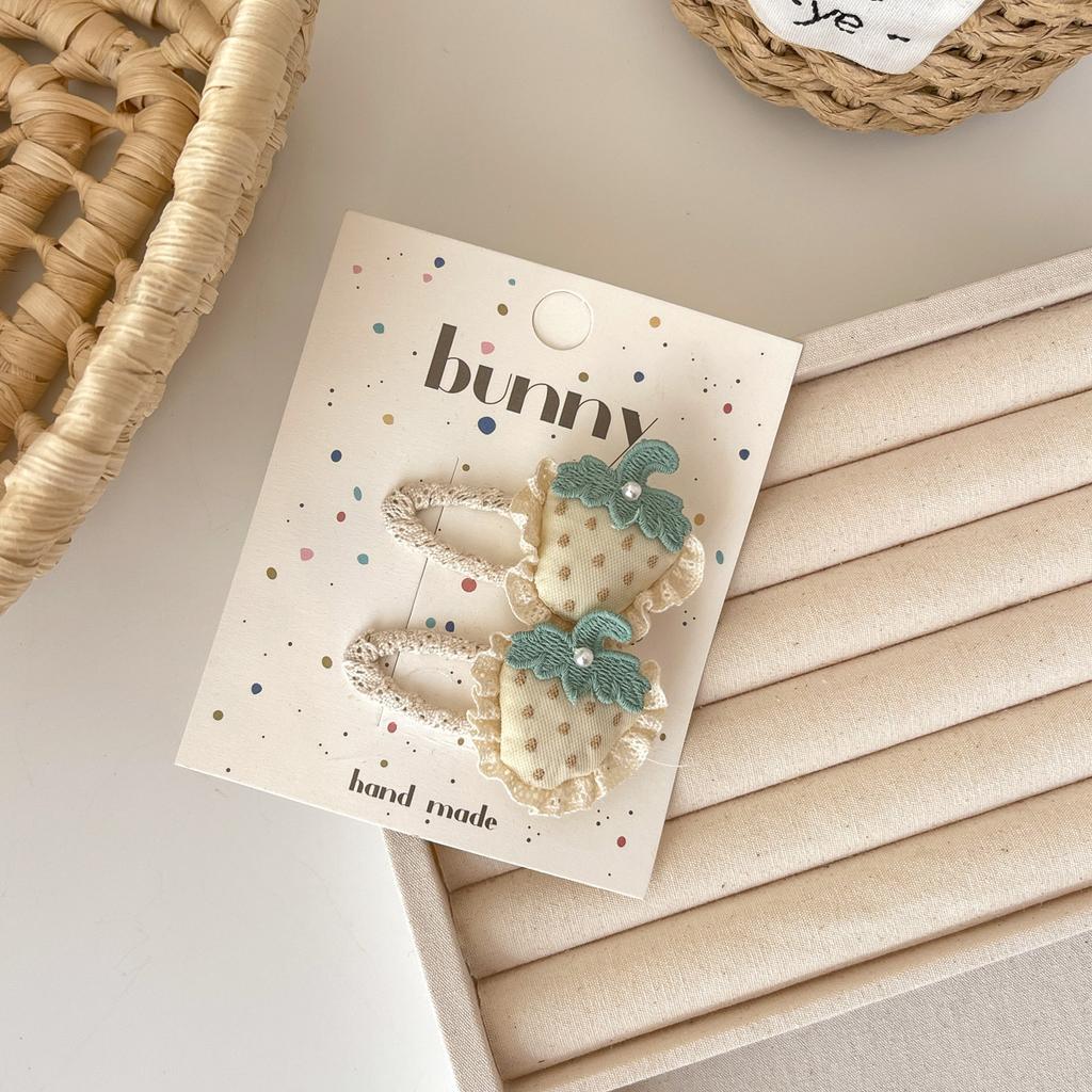 2 Stück/Set Erdbeer-Haarspangen für Baby Mädchen Spitzen-Haarspangen Haarnadeln Pferdeschwanzhalter Gummibänder Kinder Kopfschmuck Haaraccessoires