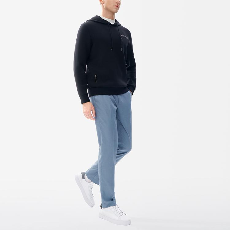 FILA Minimalist Solid Color Casual Knit Long Sleeve Hoodie Men hoodies Black F11M247203F-BK