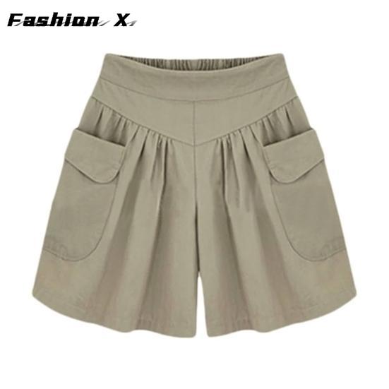 Женские повседневные свободные шорты большого размера с эластичным поясом и карманами 5XL — фото 4