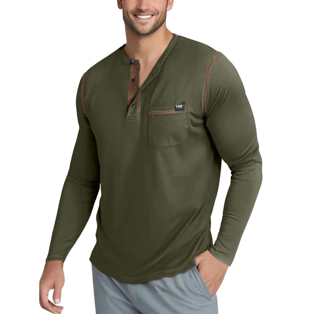 Men's Casual Solid Color Buckle Quick Dry Shoulder  Long Sleeved