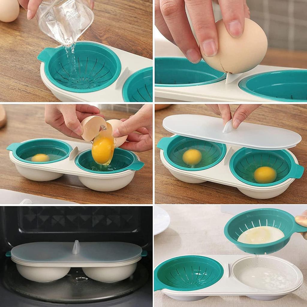 Microwave Egg Poacher Double Cup Egg Bowl Cooker Steamer High Capacity 2 Cups Design Cookware Draining Eggs Basket Boiler BPA