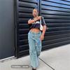 American Hot Girl Collage Bow Jeans Women's Straight Pants Loose Trousers