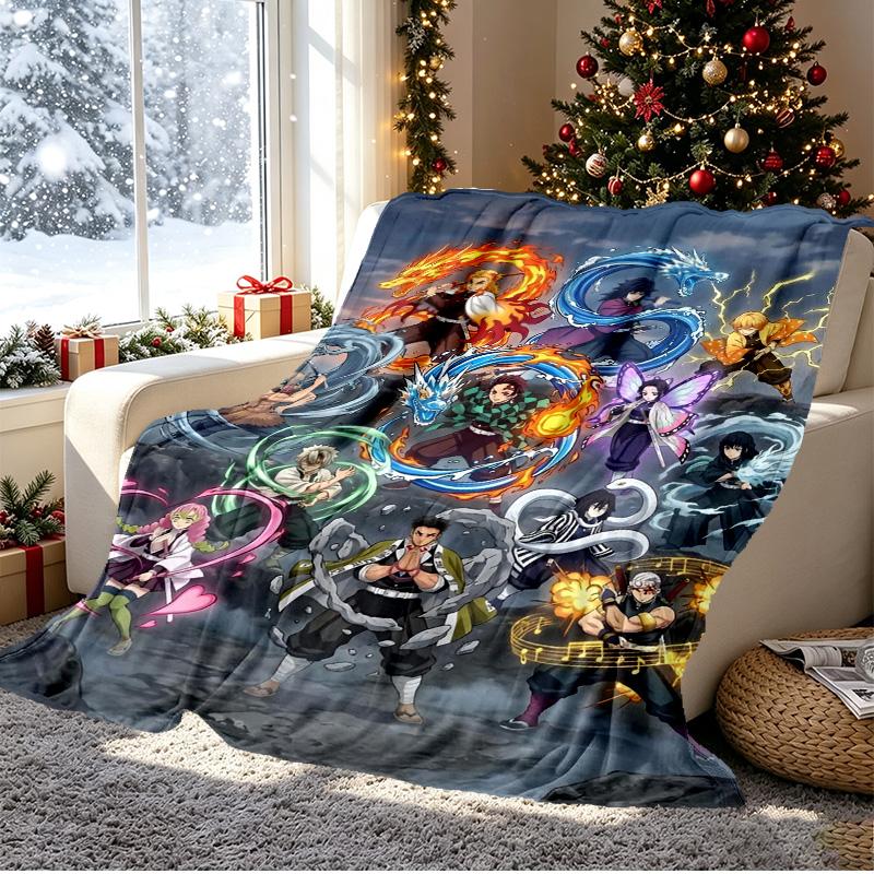 Demon Slayer Pattern Blanket for Home Decoration, Bed, Sofa, Car Travel, Camping, Suitable for All Seasons, Birthday Christmas Gift