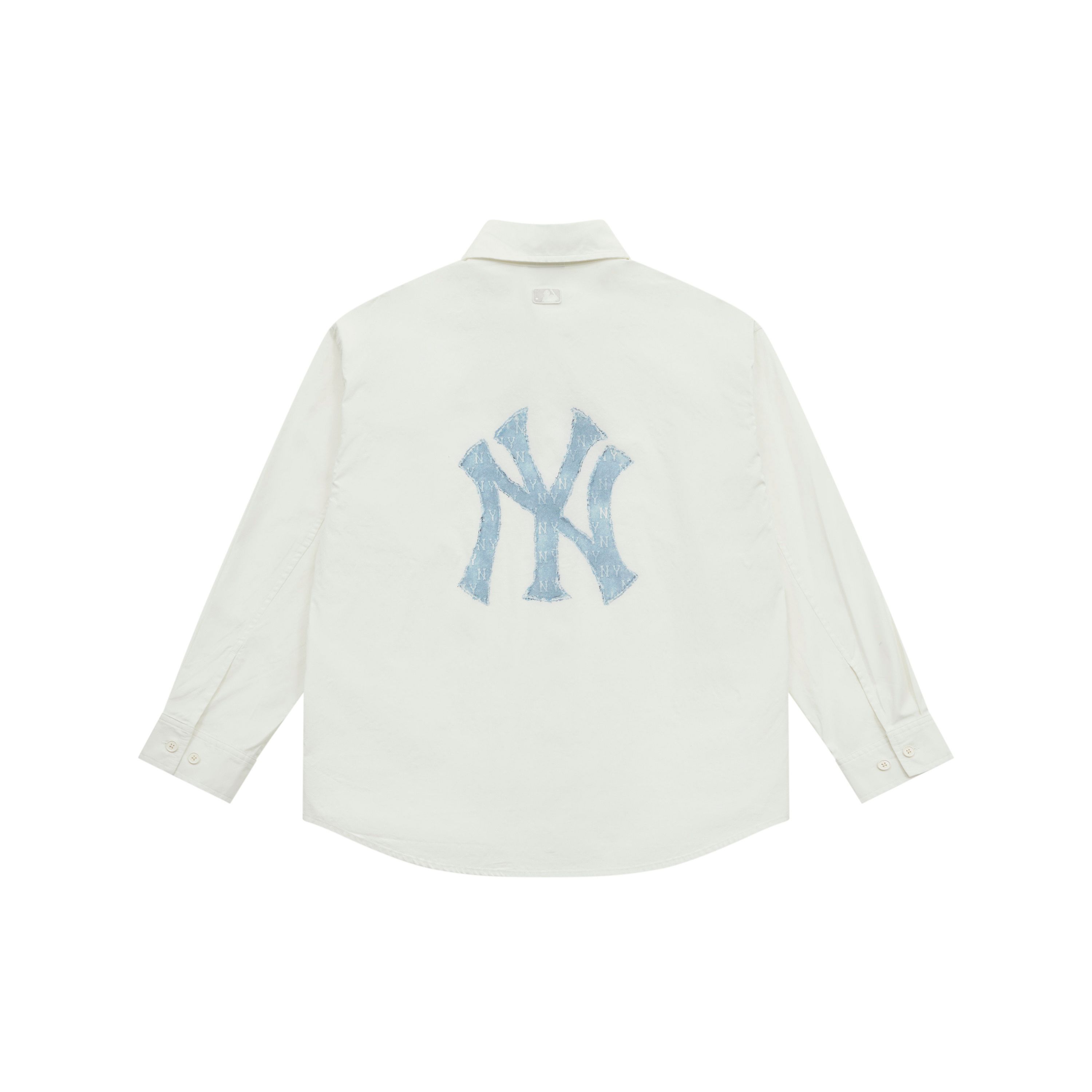 MLB Monogram Serie New York Yankees SS25 Eenvoudig Letterlogo Los Casual Comfortabel Lange Mouwen Shirt Unisex shirts Ivoor 3AWSM0651-50IVS XXL gray