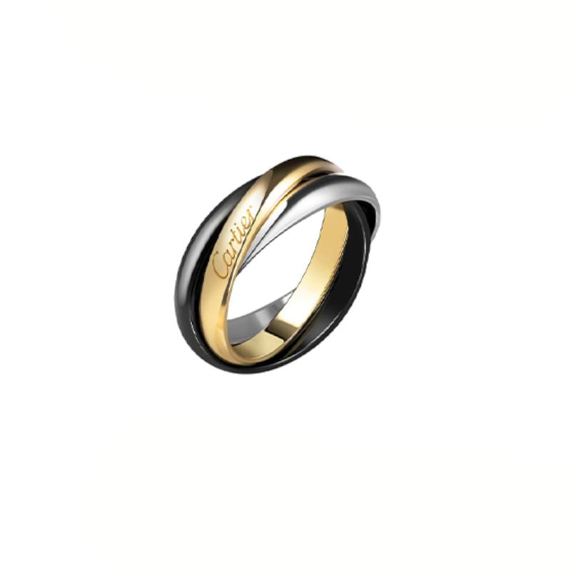 Cartier Trinity Collection Dynamic Three-Ring 18K White Gold / 18K Gold / Ceramic Ring Unisex Rings B4235600