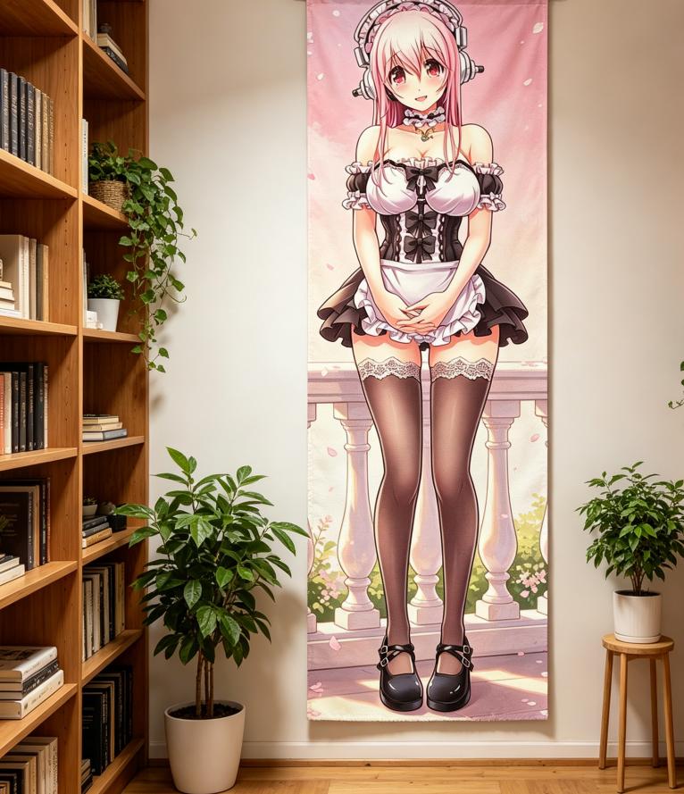 Kawaii S-S-Uper S-Sonico Maid Outfit Long Tapestry Hd Print Anime Wall Art For Teens Bedroom Dorm Room Decor